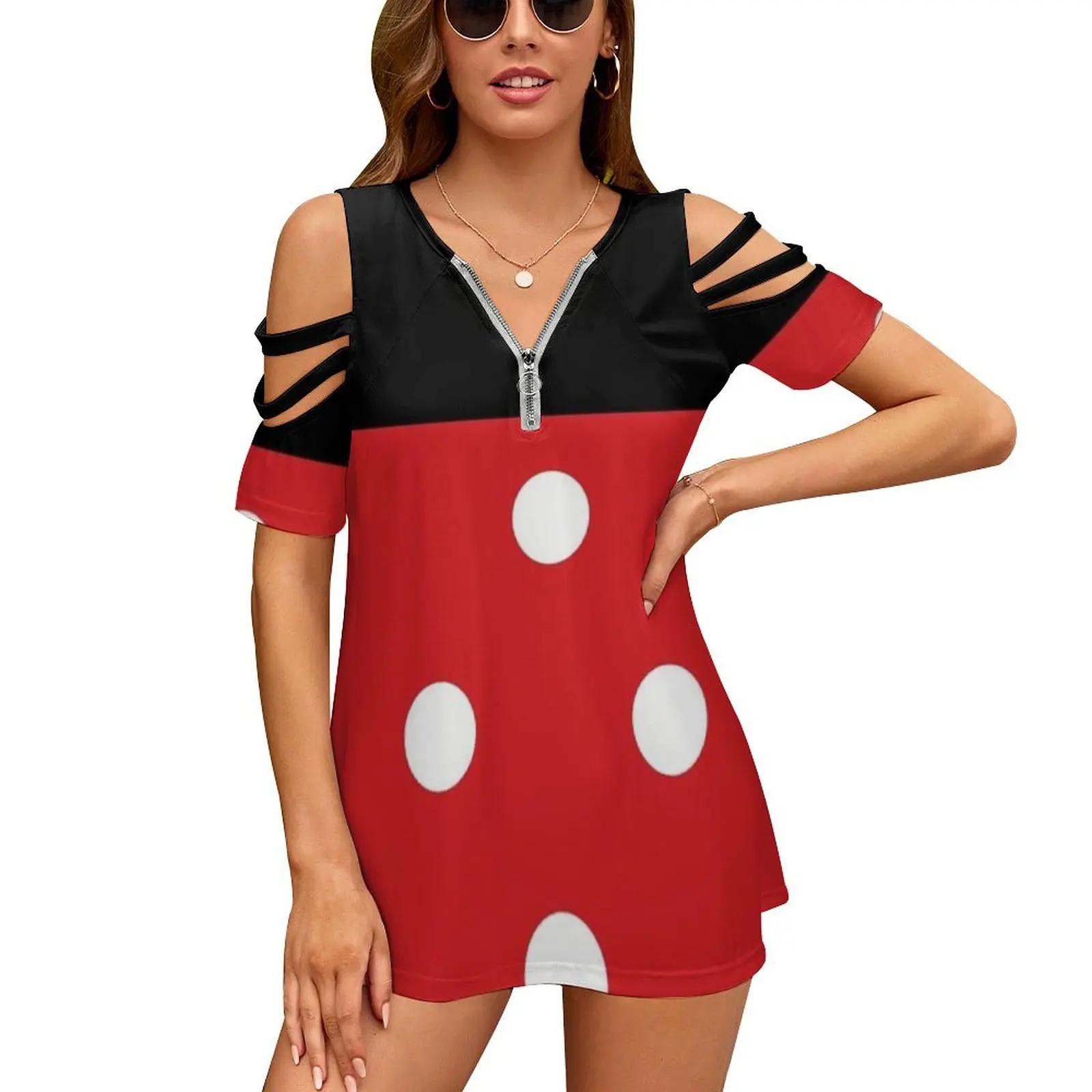 

Новая модная женская рубашка на молнии с открытыми плечами и короткими рукавами