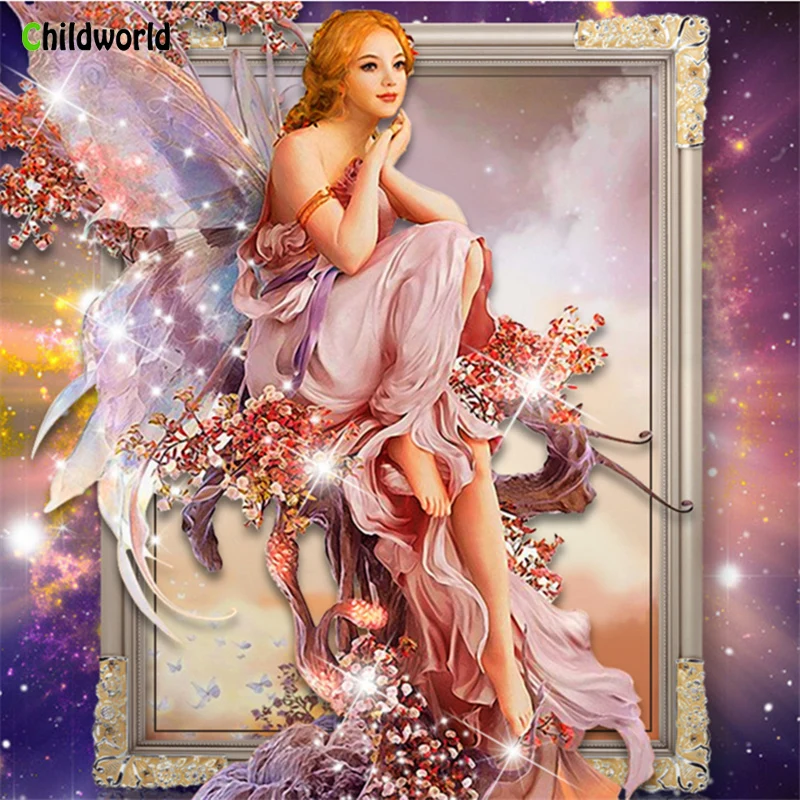 

DIY Crystal Diamond Cross Stitch 5D Butterfly Elf Woman Round Diamond Decorative Painting Home Decoration Accessories