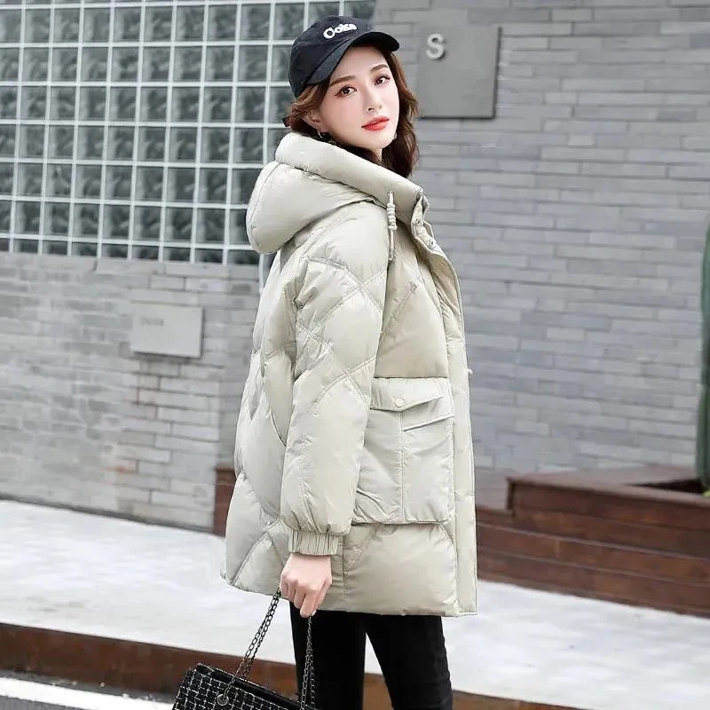 2022 Winter Jacket Parka Mid-Long down padded jacket women's Overcoat Thick Padded Jacket Warm Hooded Outwear ladies Vintage
