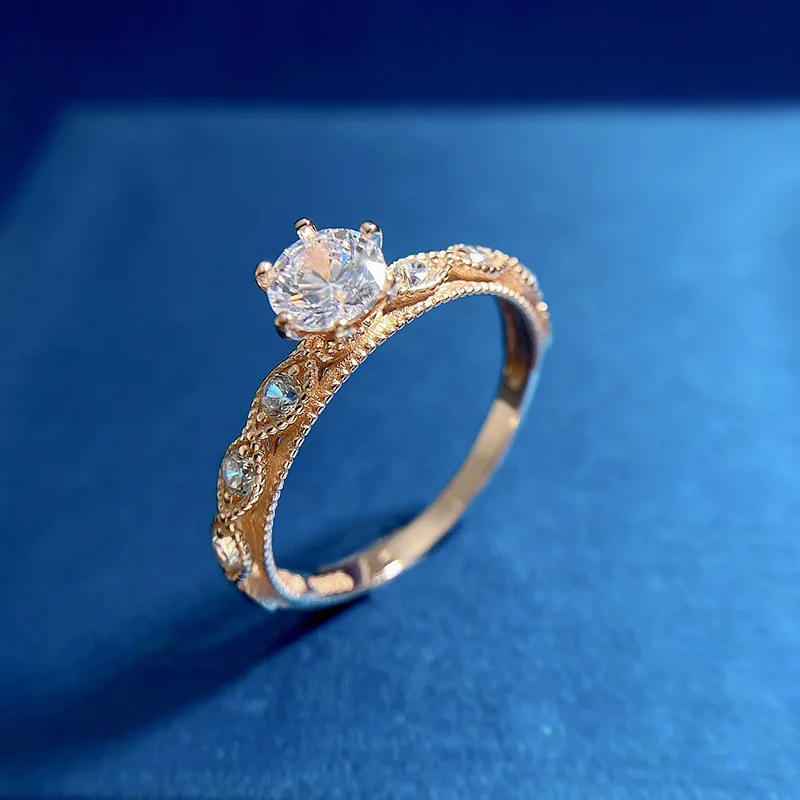 

Spring Qiaoer 18K Gold Plated 925 Sterling Silver 5MM Lab High Carbon Diamond Gemstone Party Fine Jewelry Ring For Women