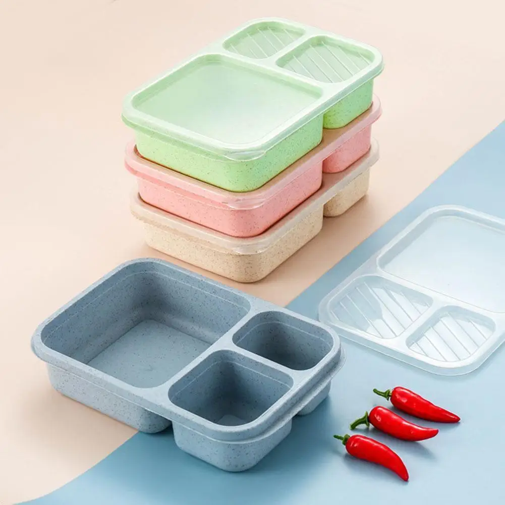 

Wheat Straw Bento Box Three-compartment Microwave Lunch Containerfor Boxes Students Workers Storage Office Food Wear-resist W8q3