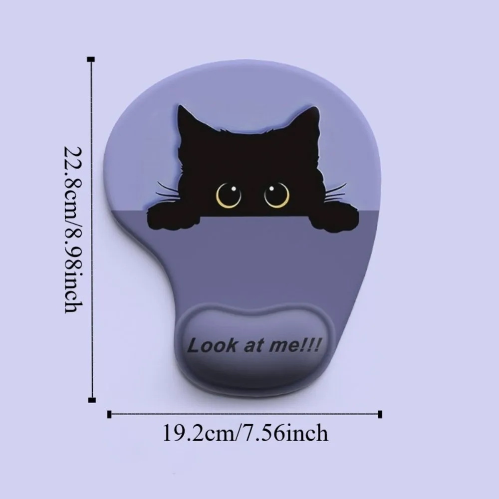 Фото Эргономичный коврик для мыши Black Cat с изображением милого мультяшного кота, удобный, нескользящий, с силиконовой подставкой для запястья, для дома и офиса №5