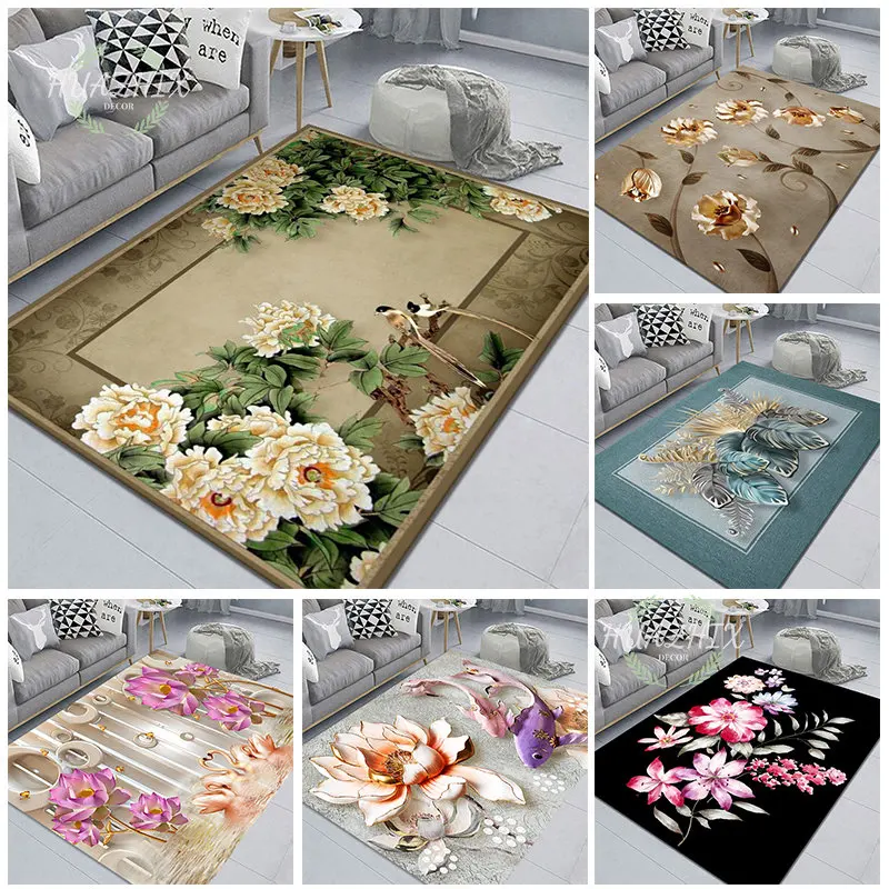 

Retro Flower Printed Carpet Nordic Living Room Large Area Floor Mat Decoration Bedroom Wedding Sofa Washable Rugs Home Textile