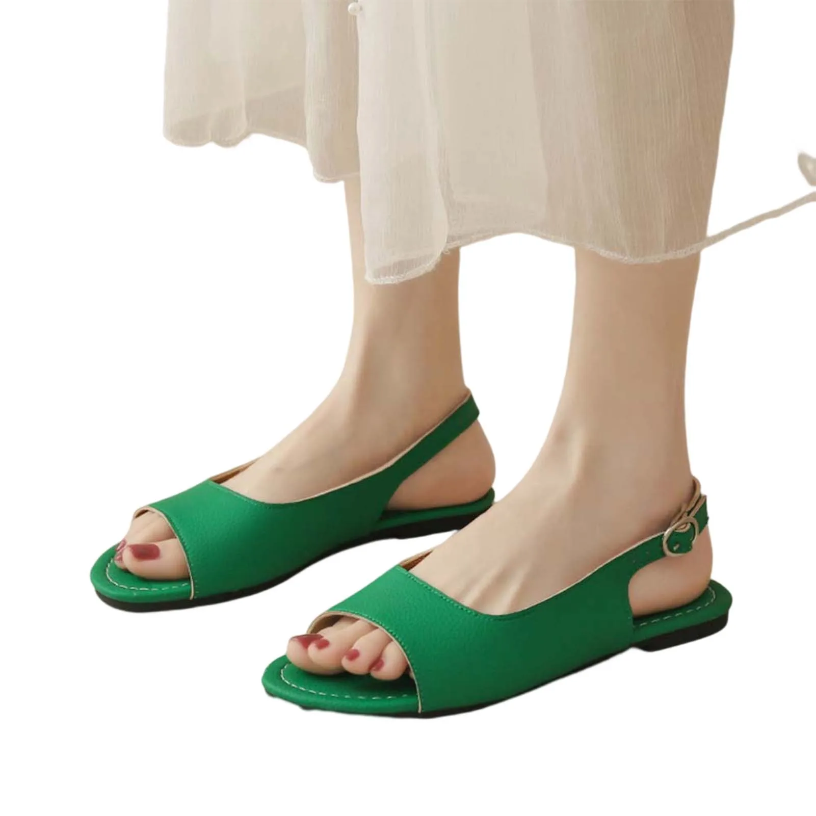 Green/Beige/Black Peep Toe Flat Sandals Breathable Comfortable Sandals For Beach Party