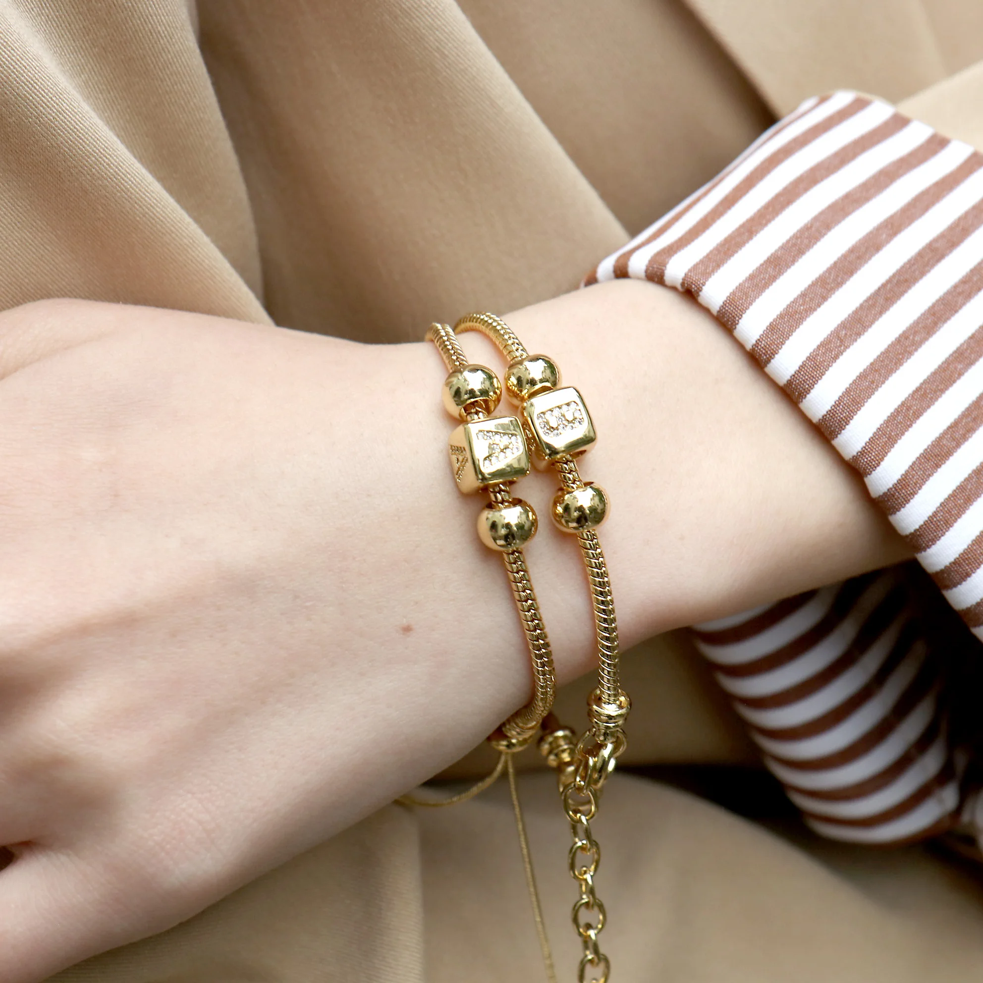 

Adjustable Snake Chain Gold Color Letter Bracelet For Women Fits Beads Link Chain Charm Bracelets Fashion Jewelry Birthday Gifts
