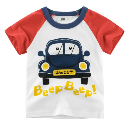 

Футболка для мальчиков и девочек, с коротким рукавом и мультяшным принтом машинок, удобный дышащий хлопковый топ, разные цвета, на лето