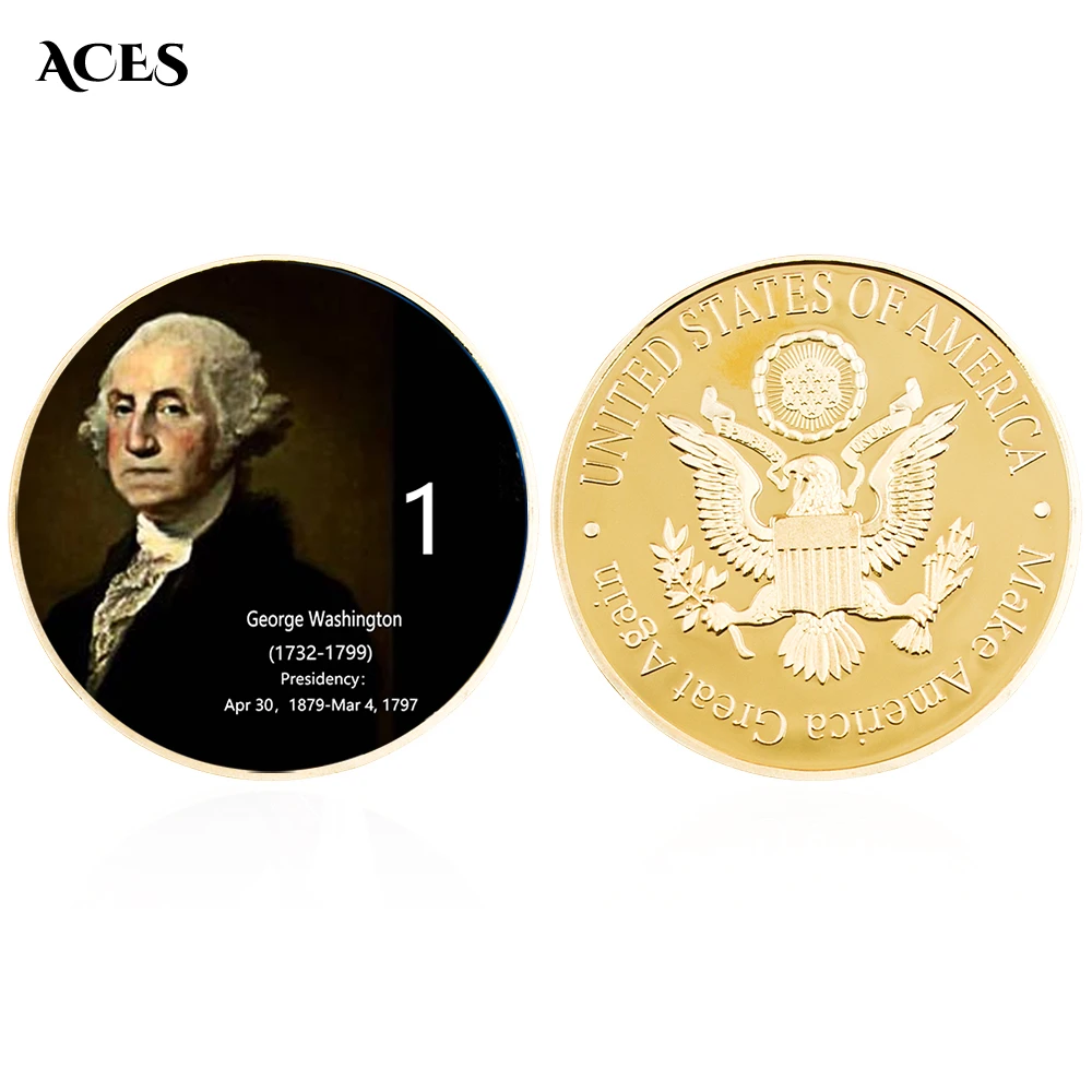 

First President George Washington Gold Coin Metal Ornament Challenge Coin Classic Collection Souvenir Home Decoration