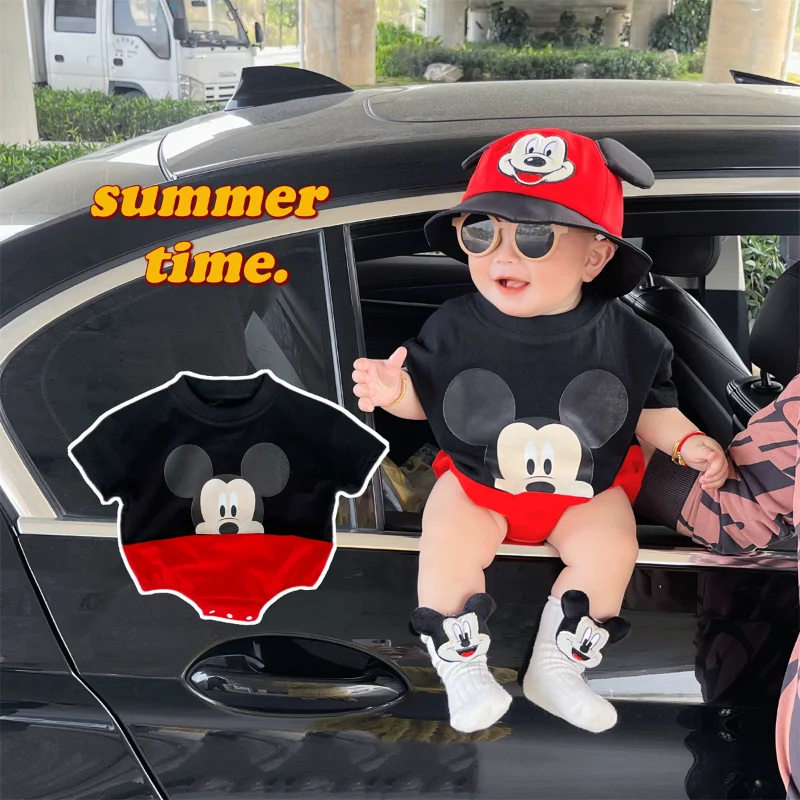 

Disney Cartoon Mickey Pattern Trendy Baby Clothes 0-2 Years Old Cartoon Unisex Style Korean Version Loose Bag Fart Climbing Suit