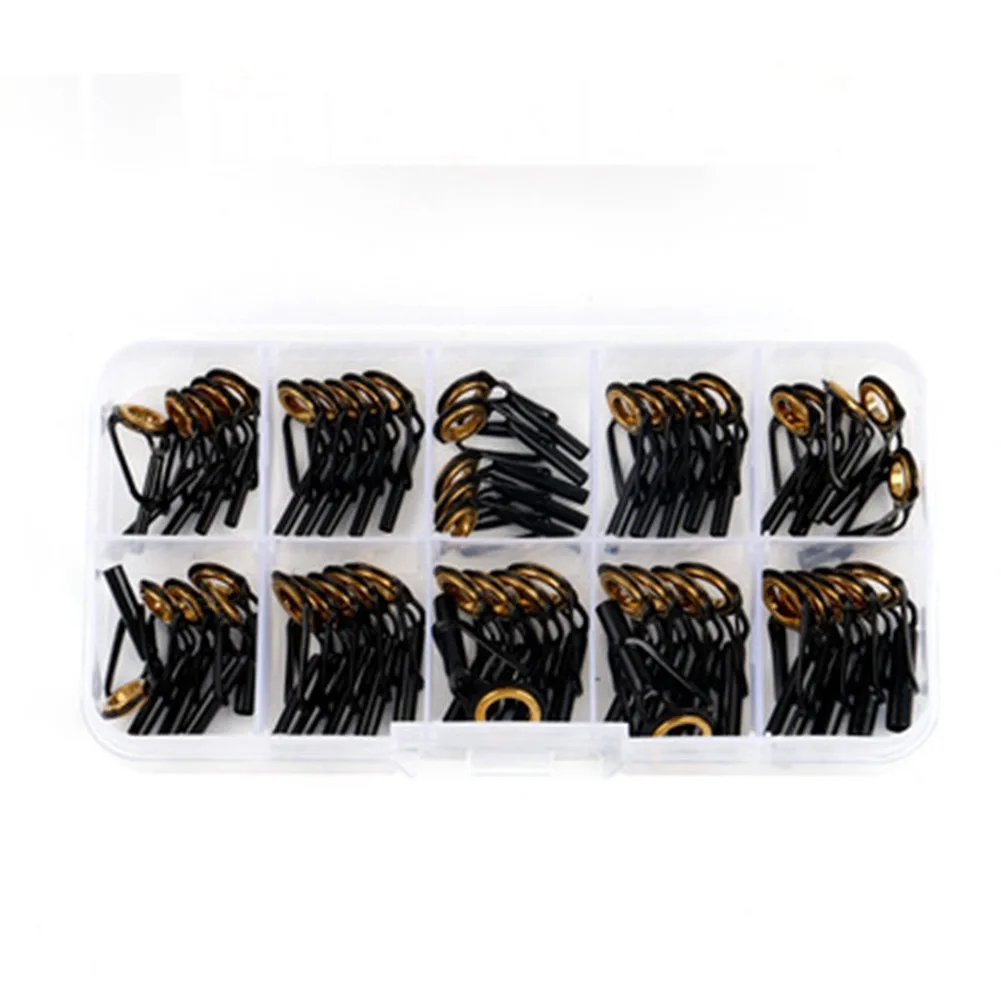 

50pcs Ceramic Fishing Rod Guides Tips Top Eye Rings Line Repair Kit 10 Sizes Fishing Set Stainless Steel Frames Black Rod