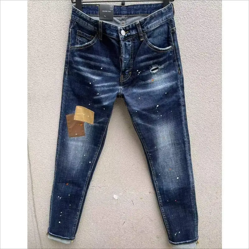 

Men's Casual Hole Spray Paint Jeans Fashion Trendy Moto&Biker High Street Denim Fabric Pants 115#