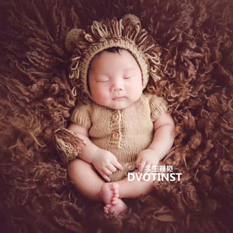Dvotinst Newborn Baby Photography Props Crochet Knit Lion Bonnet Hat + Outfit Fotografia Accessories Studio Shoots Photo Prop