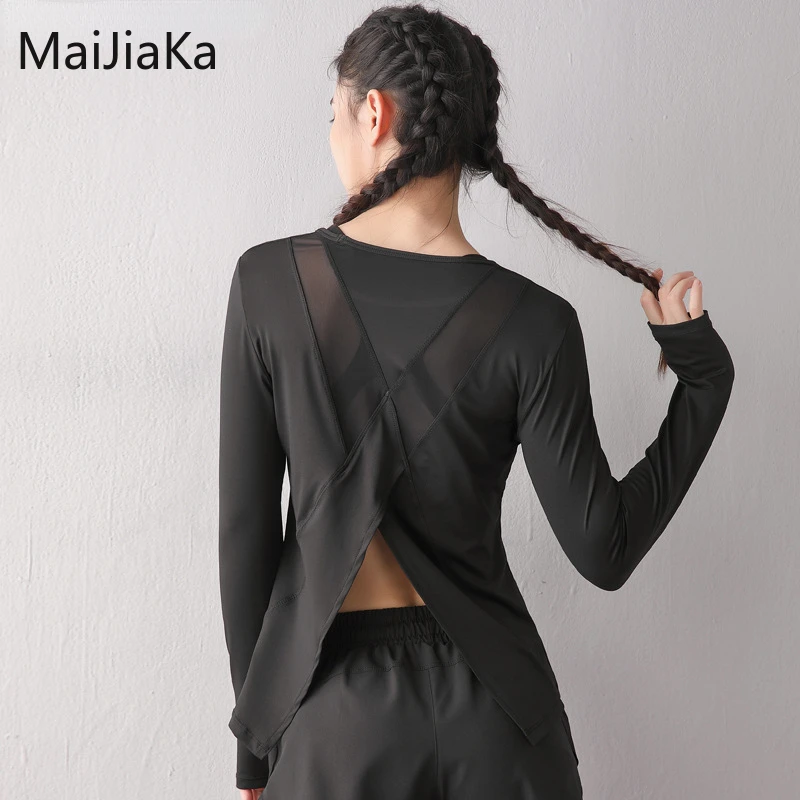 

Women Loose Yoga Shirts Mesh Patchwork Workout Tops Thumb Hole Long Sleeves Sport T-Shirt Gym Fitness Running Sweatshirts Female