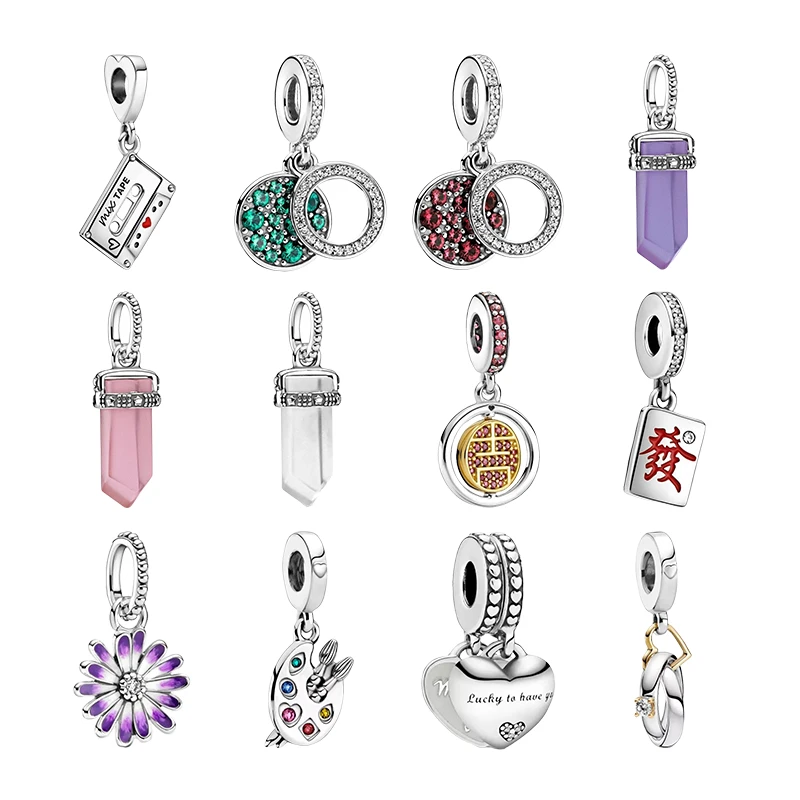 

Silver 925 Pendants Charms For Women Bracelets DIY Vintage Cassette Disc Amulet Lucky Mahjong Daisy Palette Mother And Daughter