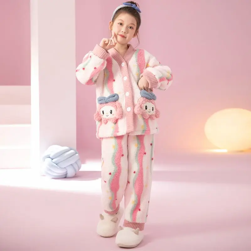 Детские осенне-зимние плотные пижамы Kawaii Sanrioed с милым рисунком My Melody Cinnamoroll Kuromi