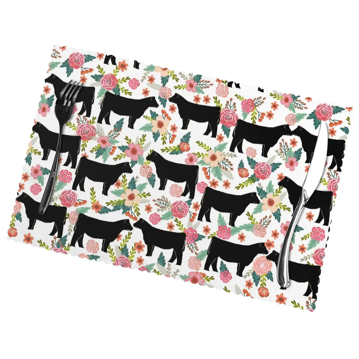 

Cattle Farm Non-Slip Insulation Place Mats for Kitchen Dining Table Washable Placemats Bowl Coaster Cup Mat Set of 6