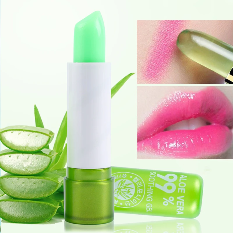 Three Scouts 1PC Moisturizing Aloe Vera Color Changing Lipstick Long Lasting Is Not Easy To Fade Lipsticks Temperature Color Cha