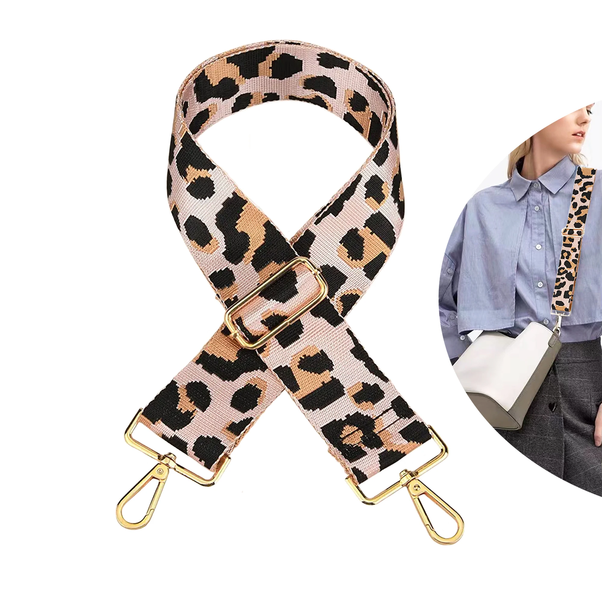 

Wide Shoulder Bag Strap, Leopard Print Crossbody Bag Straps Adjustable Handbag Straps Guitar Straps Purse Straps (Pink)