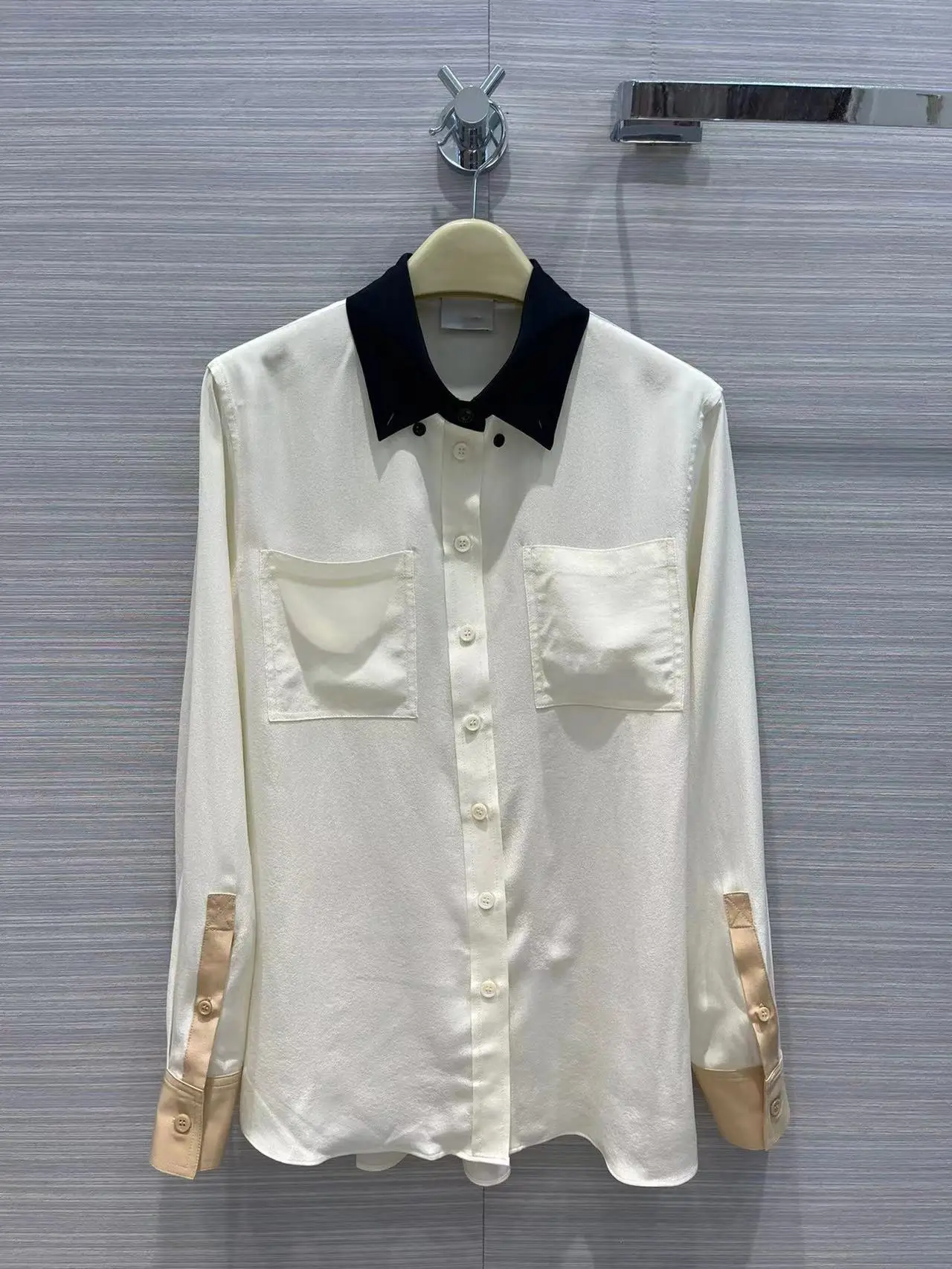

Fashion Luxury Blouse 2022 Summer Spring New Design Women Runway Color Patchwork High Quality Silk Single Breasted Blouse