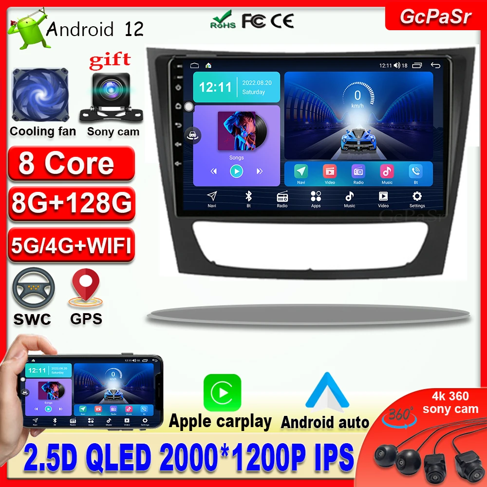 Android 12 для автомобиля Mercedes Benz E Class S211 W211 CLS C219 2002-2010 Мультимедийный видеоплеер Навигация Стерео GPS.