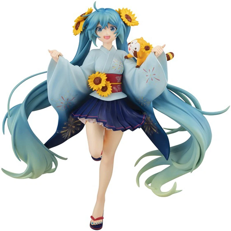 

18cm Original Furyu Hatsune Miku Action Figure Anime Raccoon Summer Yukata Kimono Ver Figurine Pvc Model Doll Toy Kids Gift