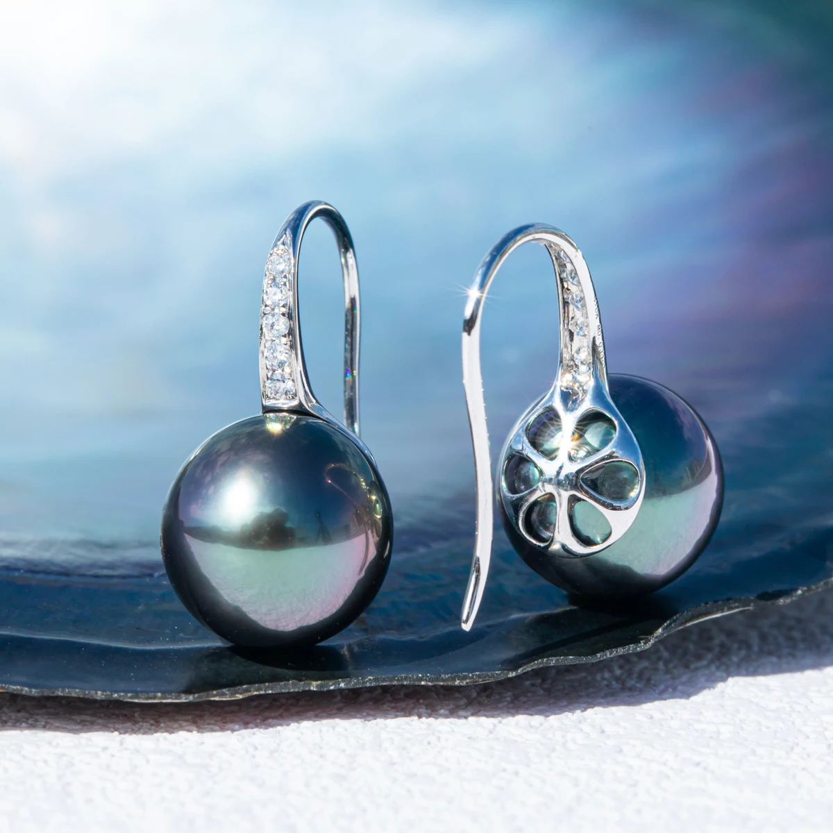 

AnuJewel 10K White Gold 11-12mm High Luster Natural Tahitian Black Pearl Moissanite Diamond Earrings Fine Jewelry Wholesale