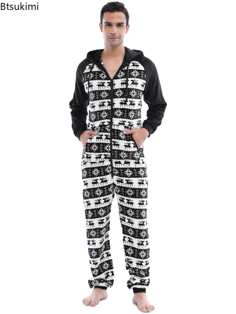 New 2022 Autumn Winter Casual Warm Flannel Onesies Hoodie Jumpsuit Pajama Men Festival Jumpsuits Hoodie Zipper Sleepwear Male