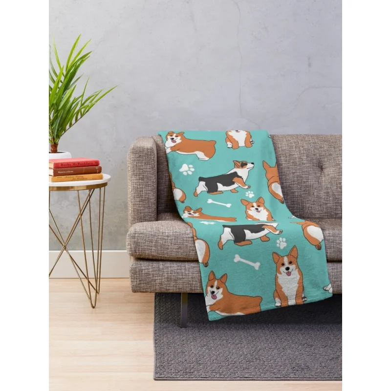 Одеяло с узором корги мягкое одеяло пушистая ворсистая теплая кровать модное