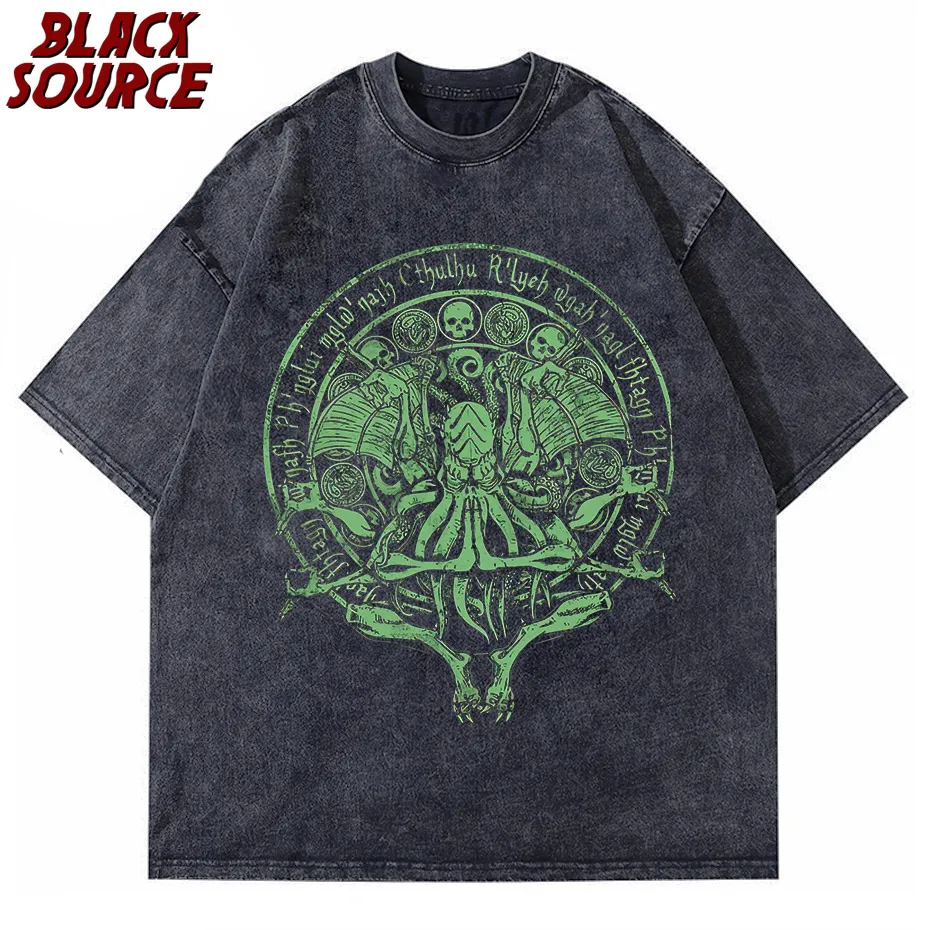 

Футболка Cthulhu мужская с длинным рукавом, модная уличная одежда в английском стиле, роскошная брендовая рубашка, зеленая, 1980-х годов
