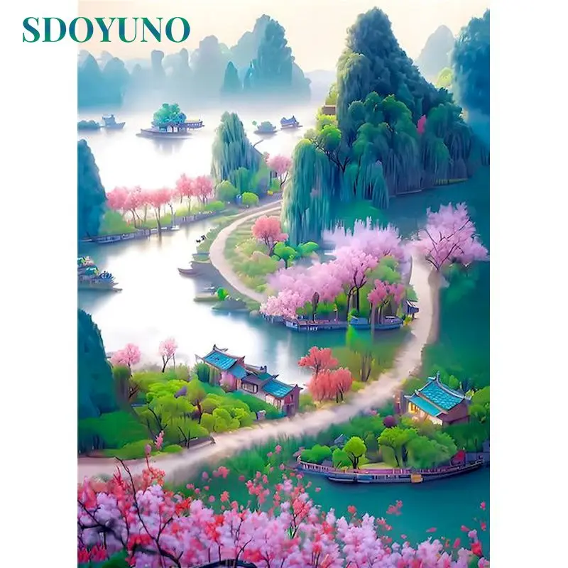 

SDOYUNO Coloring By Number Scenery Kits DIY Painting By Numbers Green Forest Unique Gift On Canvas HandPainted Children's Room D