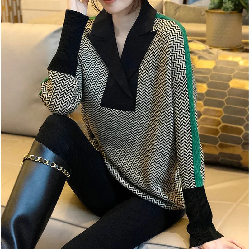 

Женский свитер в полоску, модный роскошный вязаный крючком свитер для женщин, Осенний пуловер, вязаная винтажная зимняя одежда, 2022