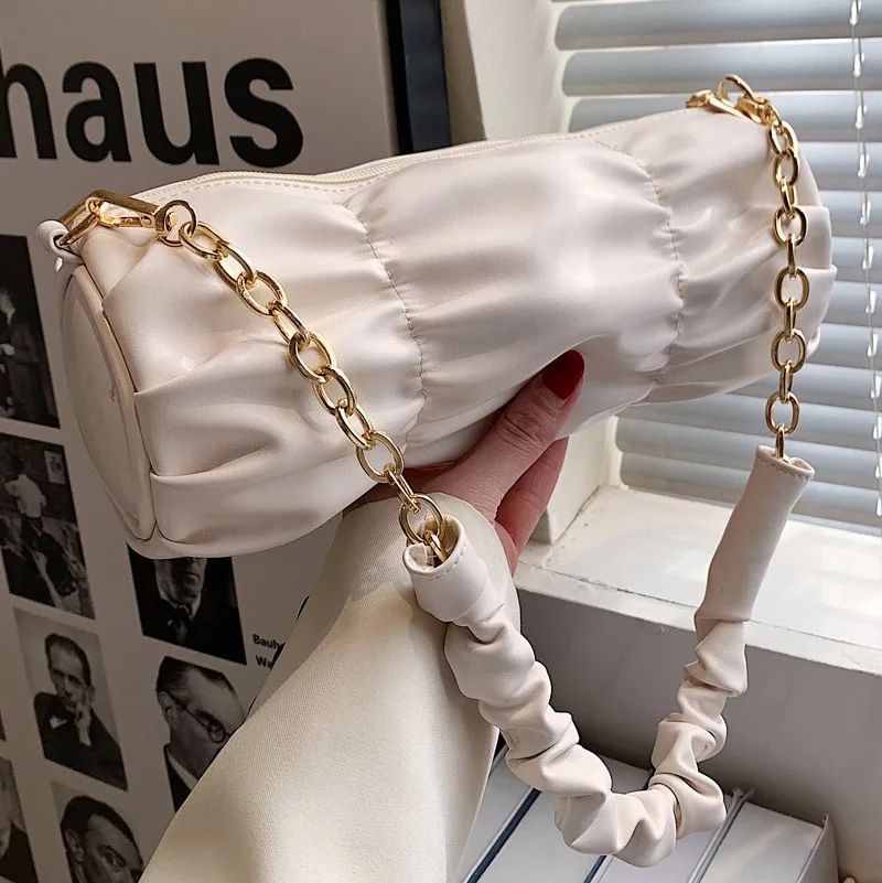 

European and American High-quality Women's Pleated Handbags 2022New Women's Bags Fashion One Shoulder Messenger Bag Cylinder Bag
