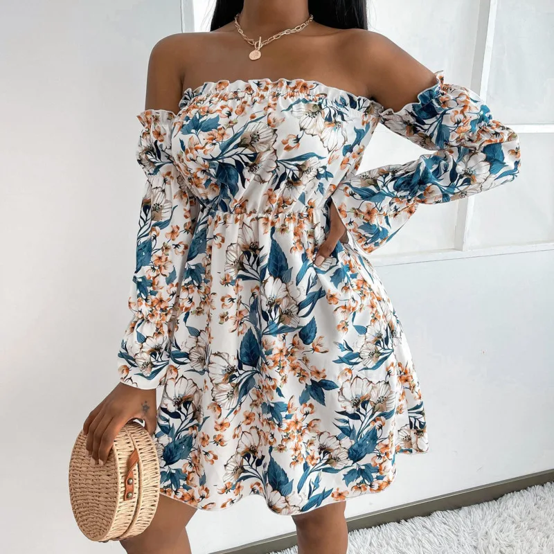 

Женское платье-мини с цветочным принтом, белое свободное Повседневное платье-трапеция с воротником на груди, весна-лето 2022