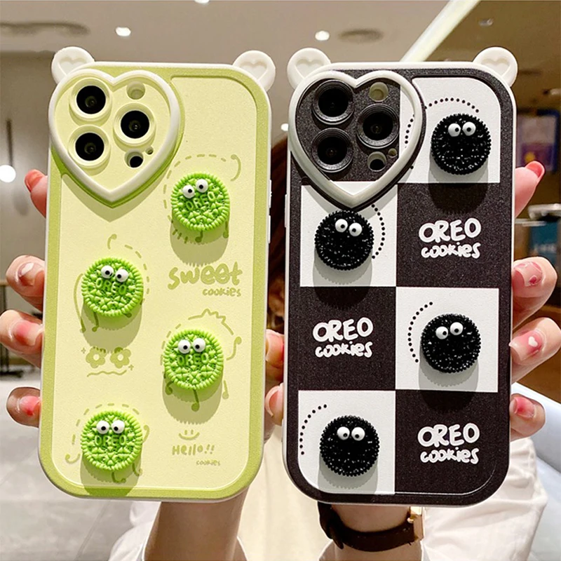 

3D Cute Cartoon Ear Cookie Decorations Phone Case for IPhone 11 12 13 PRO MAX X XR XS Max 7 8 Plus Soft Silicone Back Cover