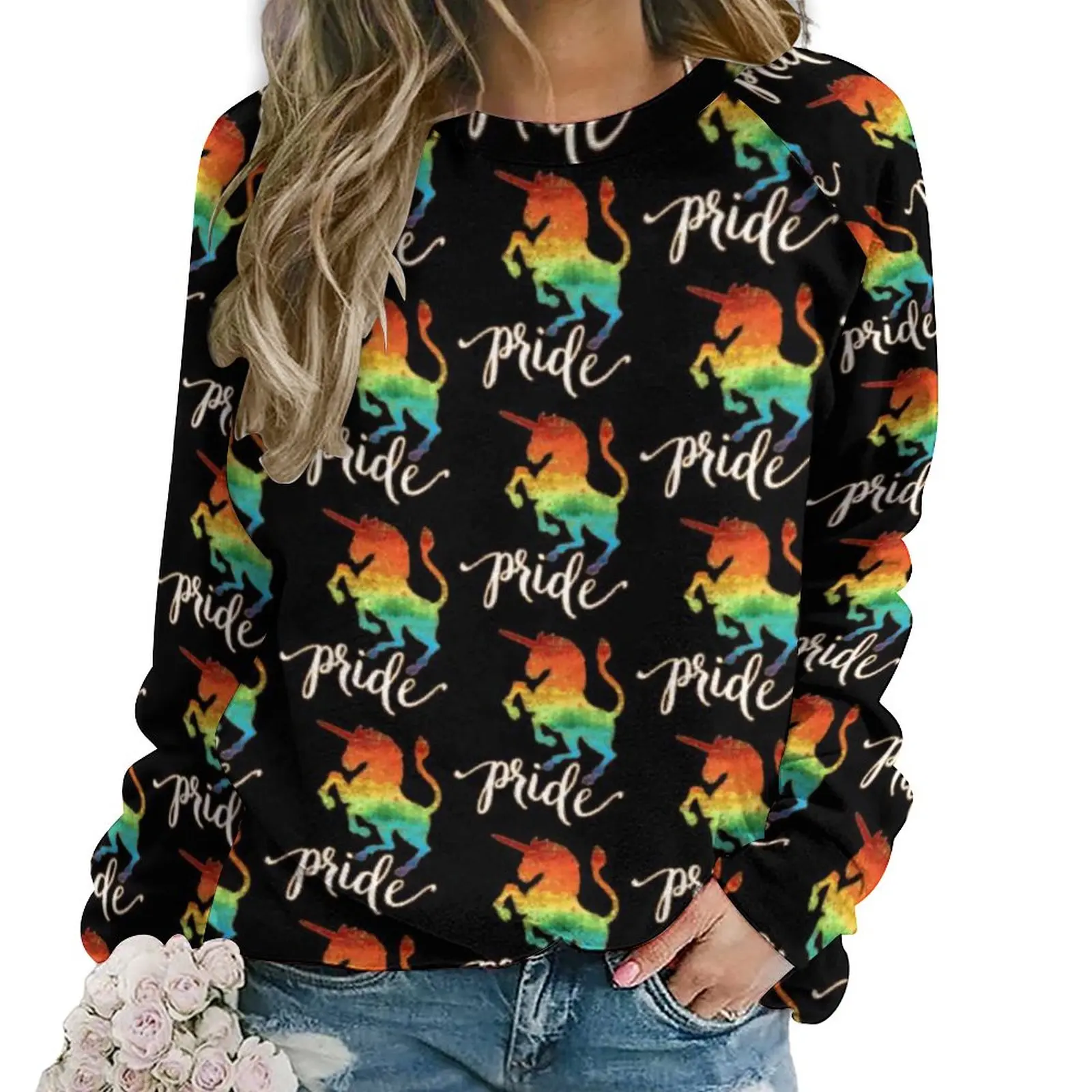 

Rainbow Unicorn Pride Casual Hoodies Unicorns Design Typography Art Retro Hoodie Long Sleeve Street Wear Print Sweatshirts