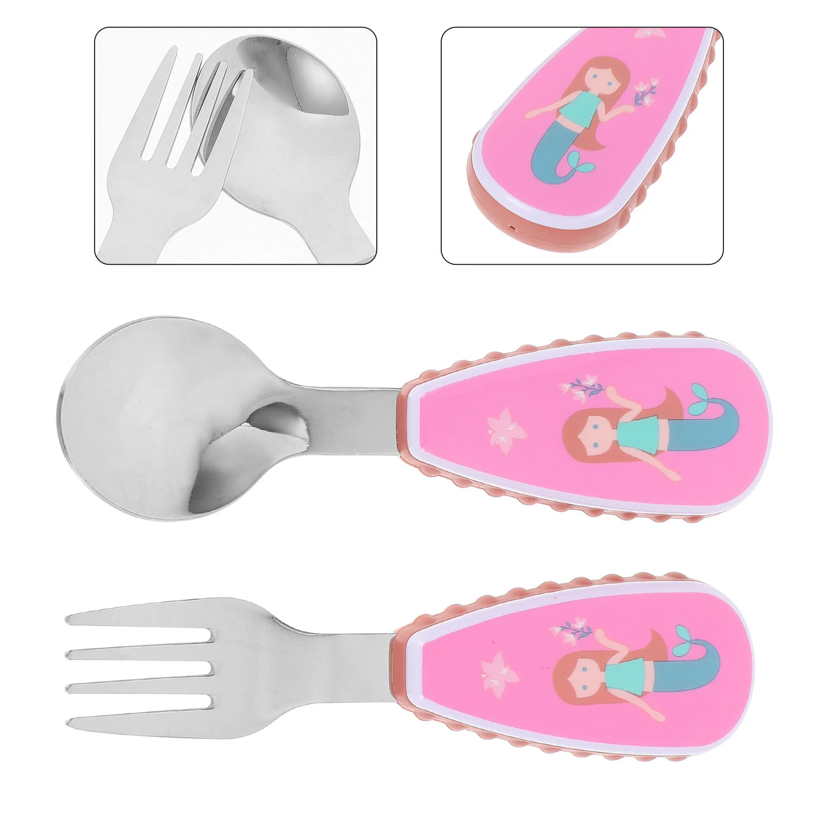 

Children's Spoon Utensils Baby Self Feeding Fork Tableware Suit Stainless Steel Dinning 304 Lightweight Eating Newborn Spoons