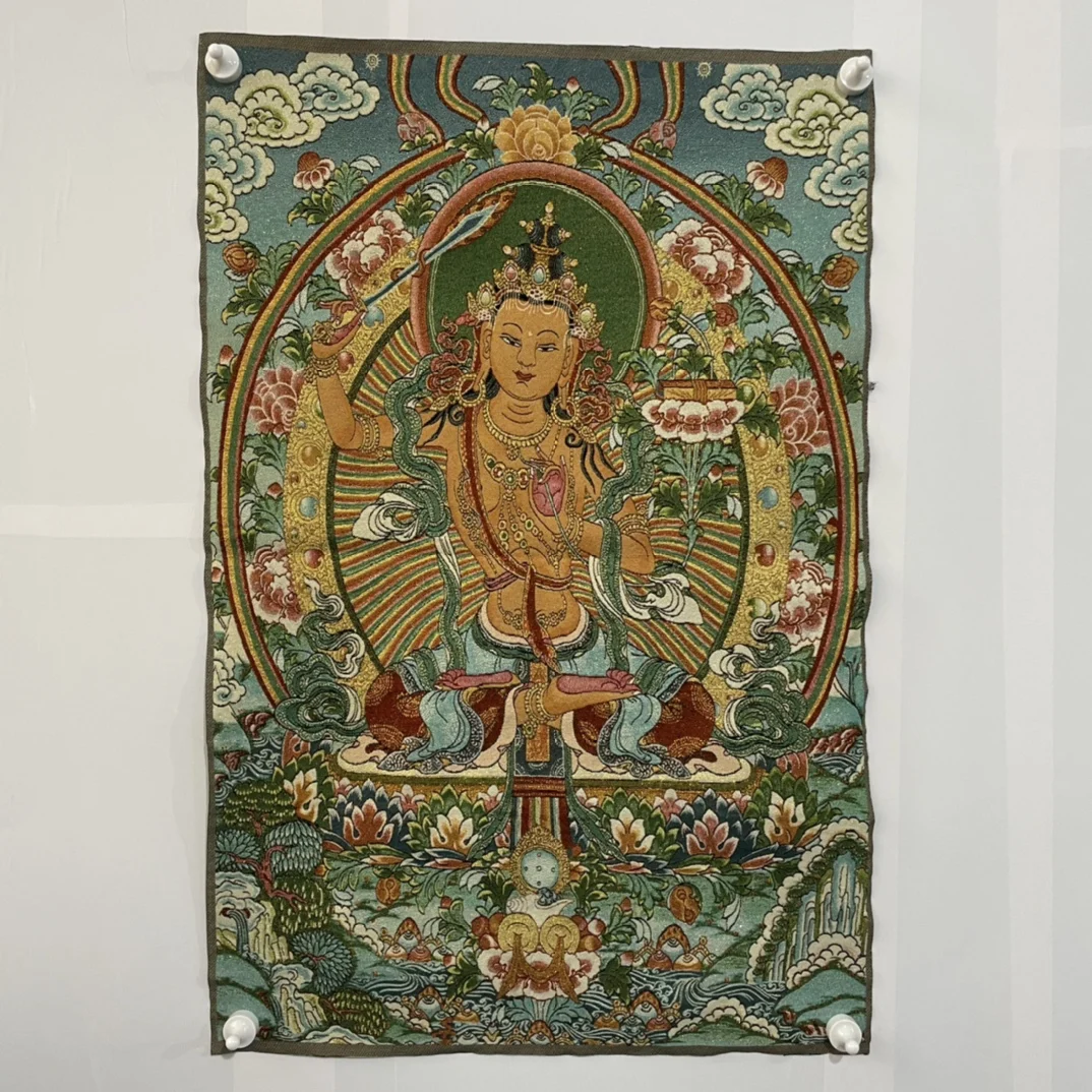 

China Embroidery Silk Thangka Fengshui Wealth" Bodhisattva Buddha " Painting Mural Handicraft Household Decoration#110