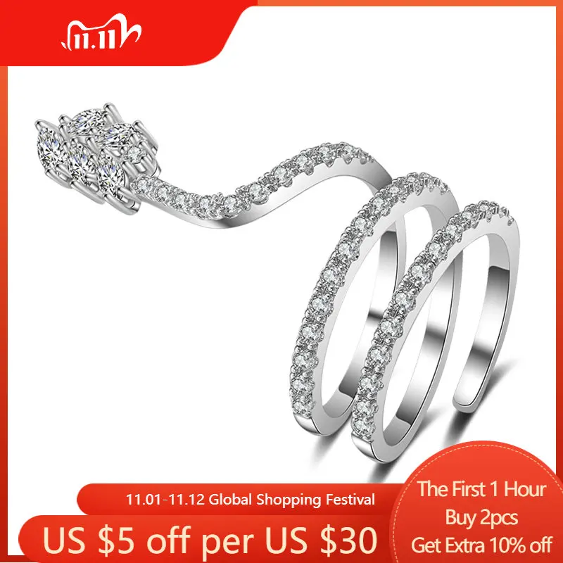 

Silver Color Cool Snake Shape Rings for Women Bijoux Punk Adjustable Crystal Rings Weddings Party Jewelry Drop Shipping