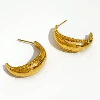 perisbox waterproof titanium steel texurted open hoop earrings for women fashion chic gold color dome earrings hoops jewelry