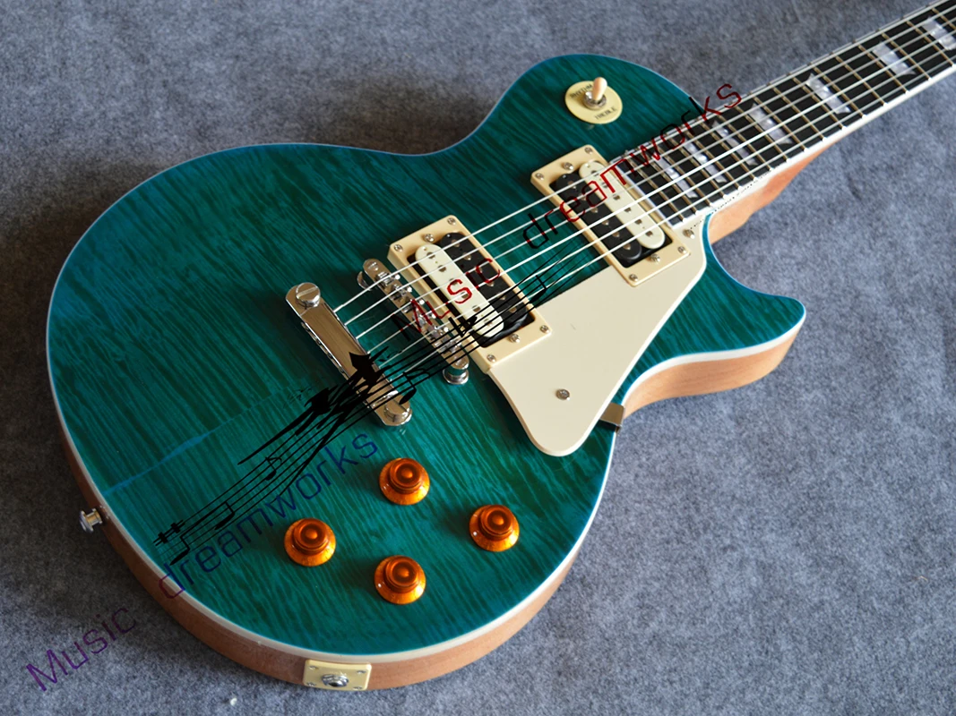 

Standard Electric Guitar, Wood-colored Mahogany Body, Flaming Maple Top Guitar , Custom Accepted