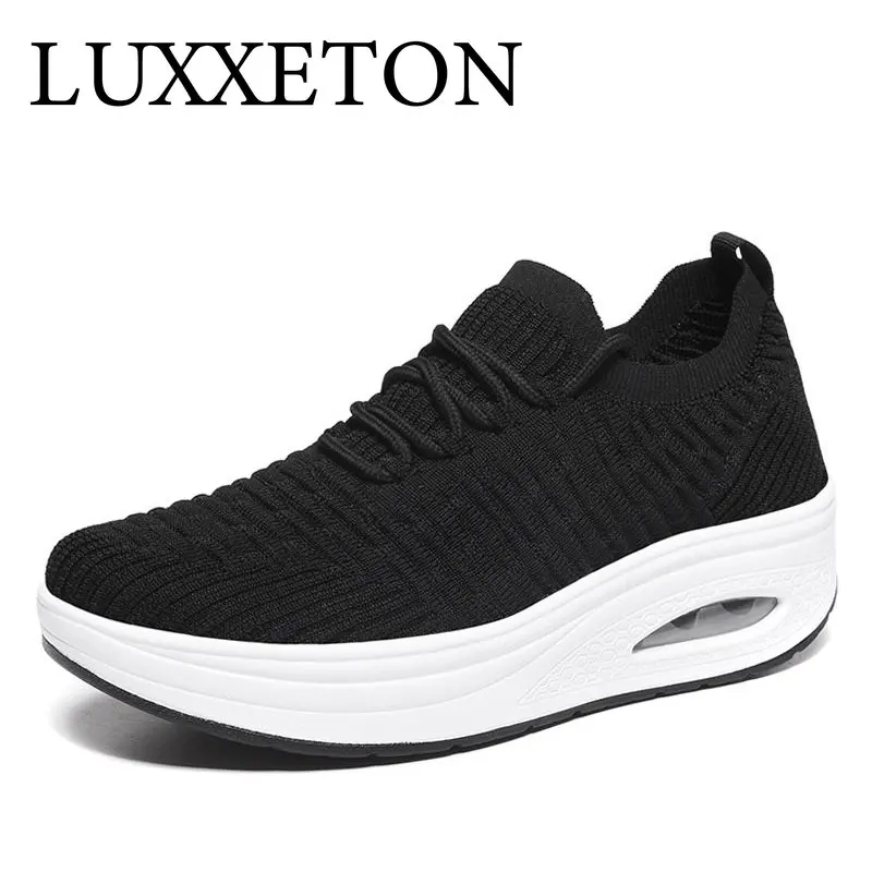 

Casual Shoes Women Vulcanized Mesh Thick Bottom Socks Low Heeled Solid Color Fashion Breathable Travel Round
