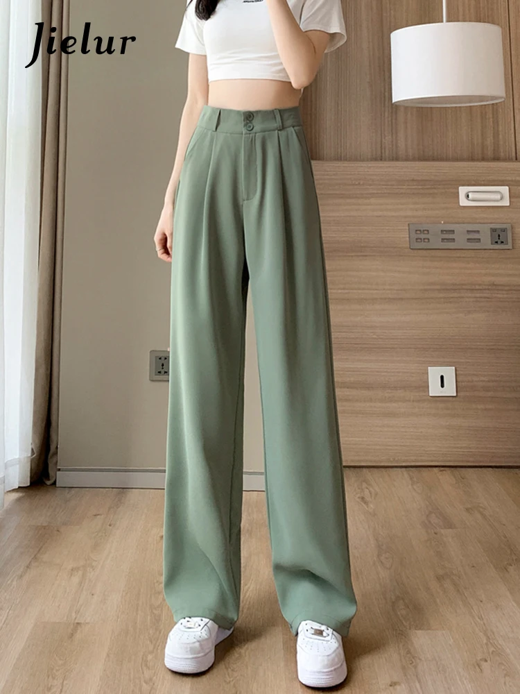 Jielur Брюки летние свободные из вискозы модные Костюмные штаны с завышенной талией