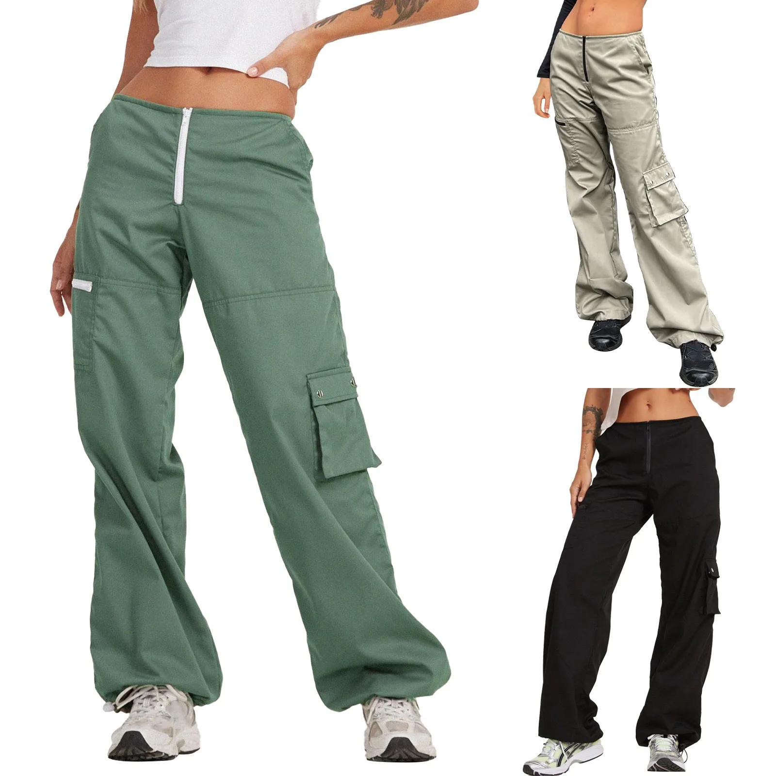 

Брюки-карго женские прямые с широкими штанинами и высокой талией