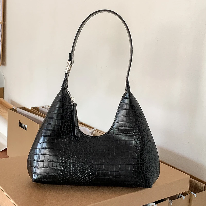 

Vintage Hobo Bags For Women Luxury Designer Handbags Purses 2023 New In PU Leather Crocodile Pattern Crescent Underarm Shoulder