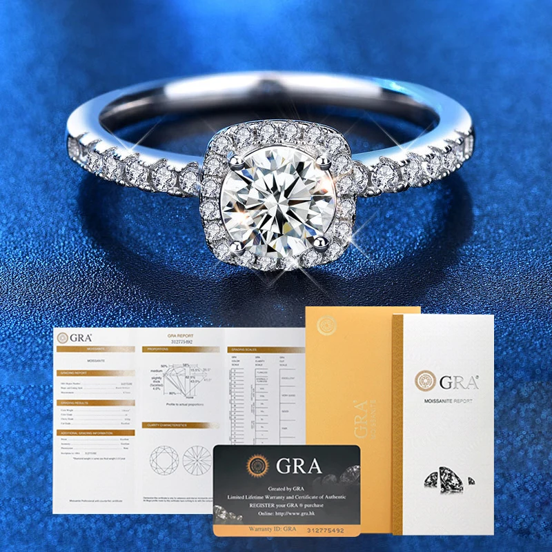 Женское кольцо из серебра 100% пробы с муассанитом |