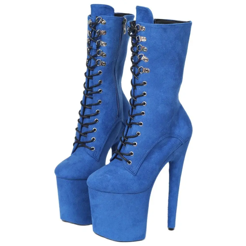Jialuowei Pole Dance Boots 20cm High Spike Heel Platform Lace-up Sexy Women Ankle Boots