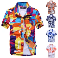 mens retro hawaiian shirt summer colorful floral printed beach short sleeve tops breathable new arrival blouse for men