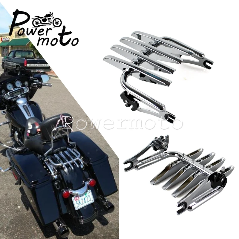 

Motorcycle Chrome Stealth Detachable 2 up Luggage Rack For Harley Touring Road King Street Glide Classic Custom FLHR FLTR 09-16