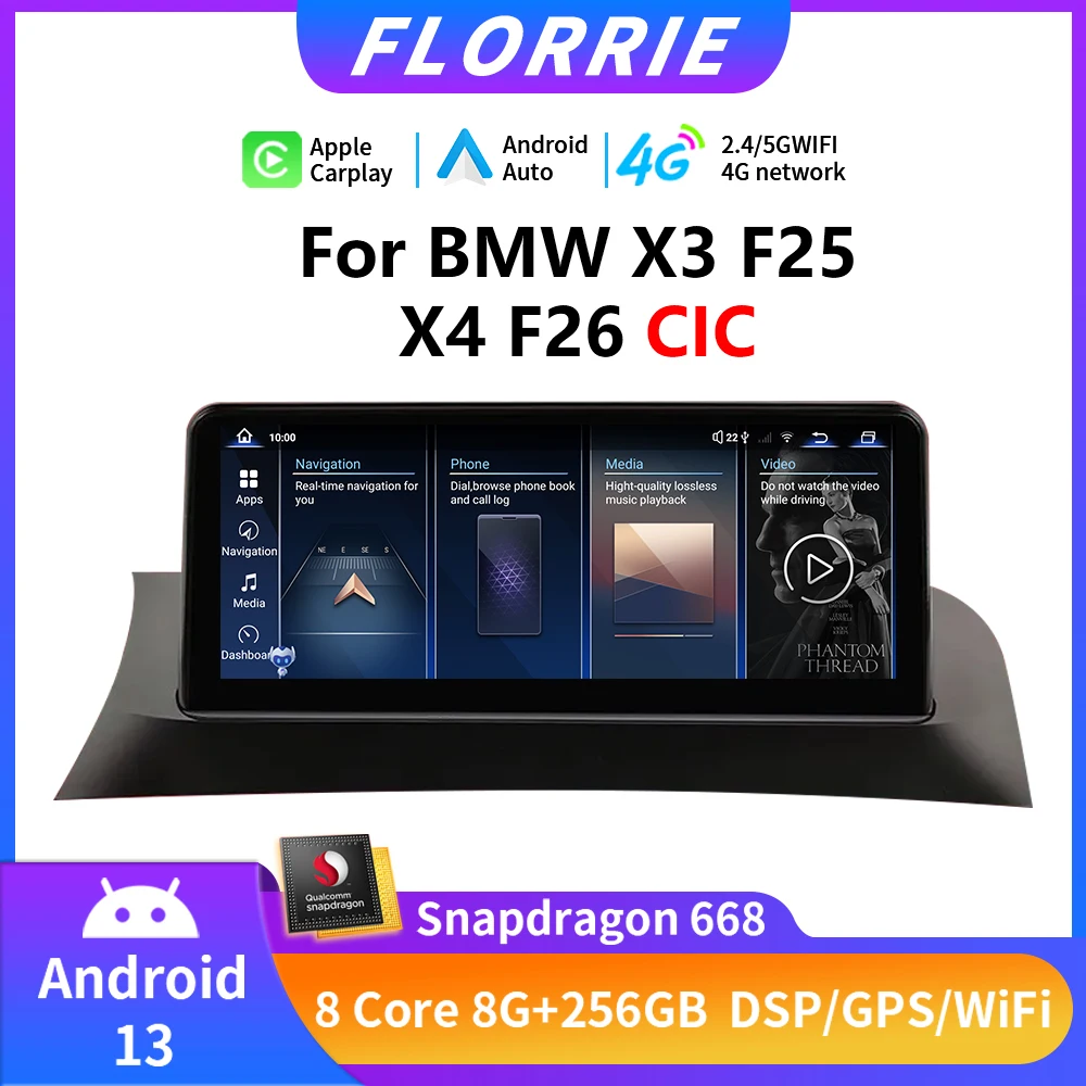 Автомобильный мультимедийный плеер 2DIN 8 + 128 ГБ Android 14 для BMW X3 F25 X4 F26 2010-2018