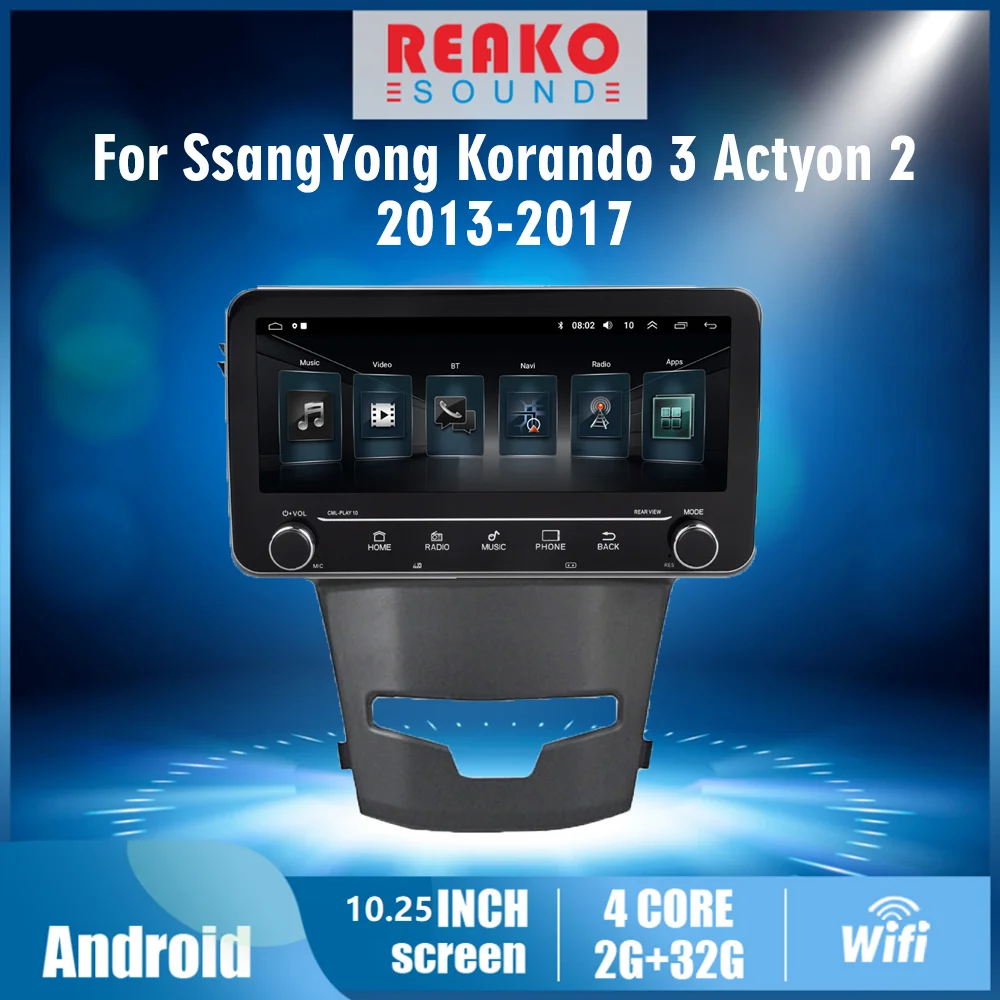 

Автомобильный мультимедийный плеер для SsangYong Korando 3 Actyon 2 2013-2017 2din 10,25 Android RDS Аудио FM BT GPS навигация головное устройство