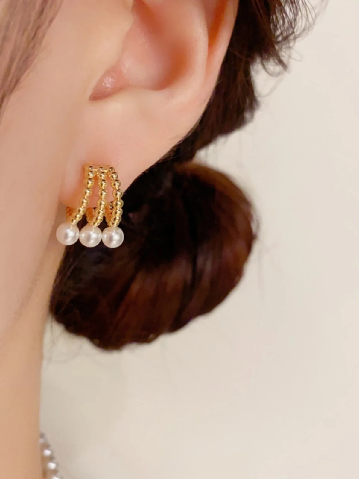 Французские серьги в стиле ретро с тремя рядами и полым жемчугом S925 серебряные